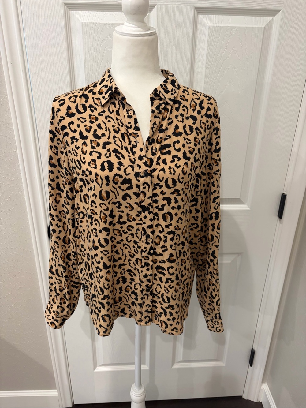 Divided by H&M Leopard Print Button-Down Blouse - Tan/Black